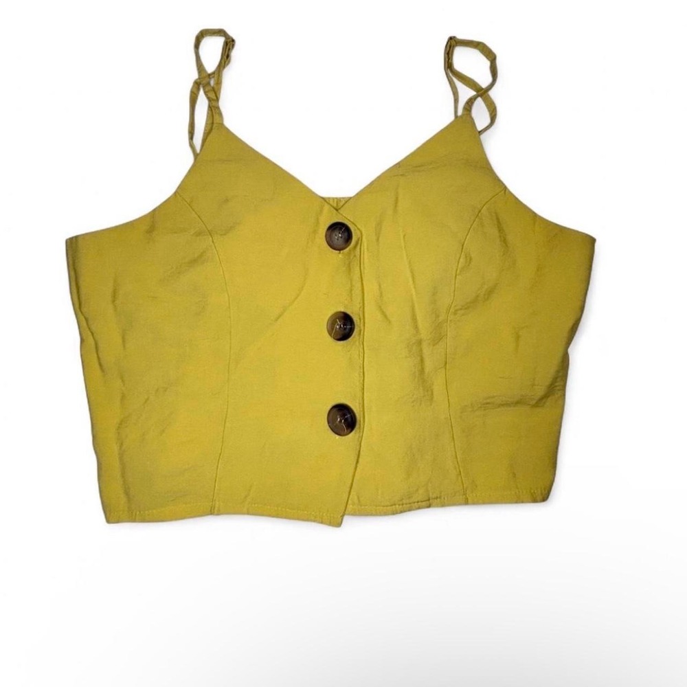 Chartreuse Yellow Green Button Front Cropped Cami Top